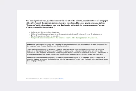 Réponses Certification professionnelle Google Ads pour la vidéo